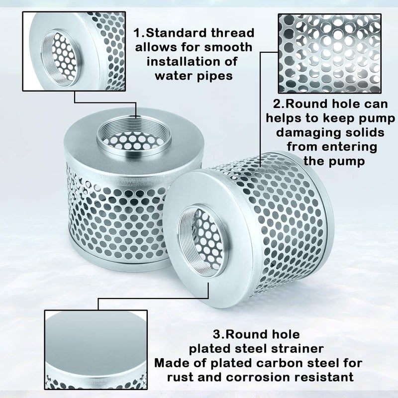 Tujoe 3 Inch Round Hole Suction Strainer Filter Carbon Steel Plated Npt Thread Hose Water Pump Inlet Strainer for Remove Debris Trash Reduces Solids Entering - Image 3